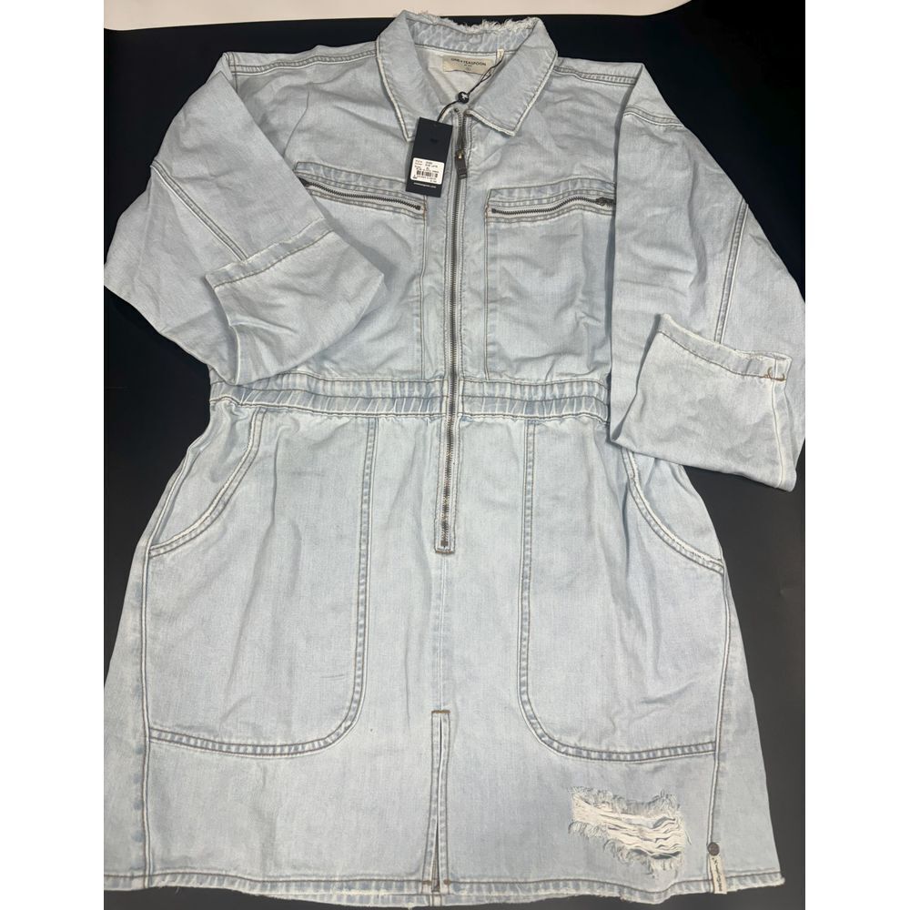 OneTeaspoon NWT Olivia Denim Dress Zipper‎ Front Slit Distressed Blue Latte XL